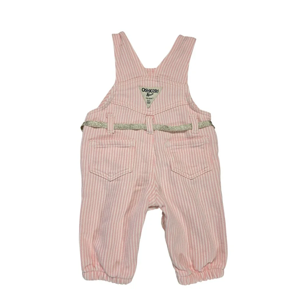 OshKosh Bgosh Baby Girls Pink‎ White Striped Hickory Overalls 3M Glitter Belt